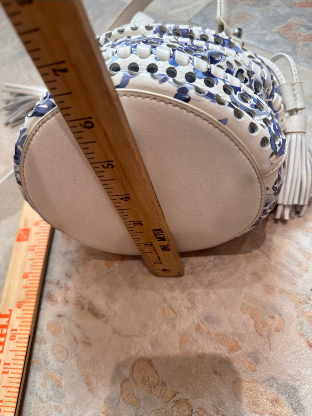 Loeffler Randall Industry White and Blue Drawstring Bucket Bag - Picture 10 of 10